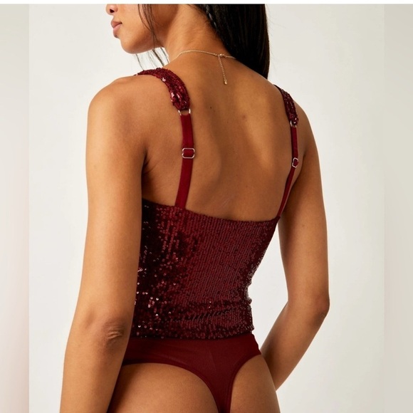 Intimately FREE PEOPLE Red Sparks Fly Sequin Sweetheart Neckline Corset SZ S NWT - Picture 4 of 7